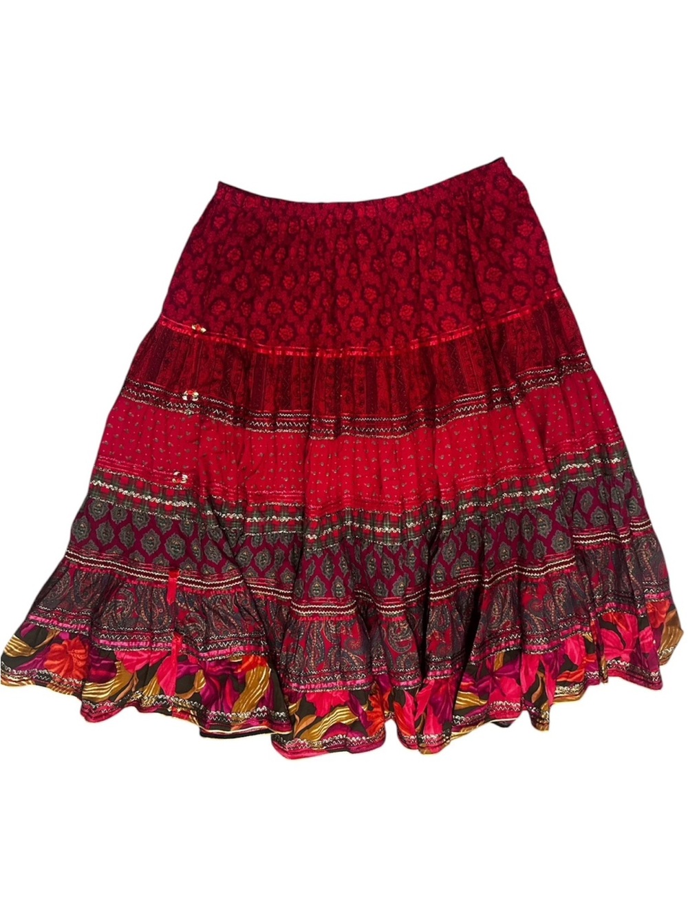 Vtg Anna Konya Skirt Multicolor EyeletPockets One Size Rosettes Boho Maxi